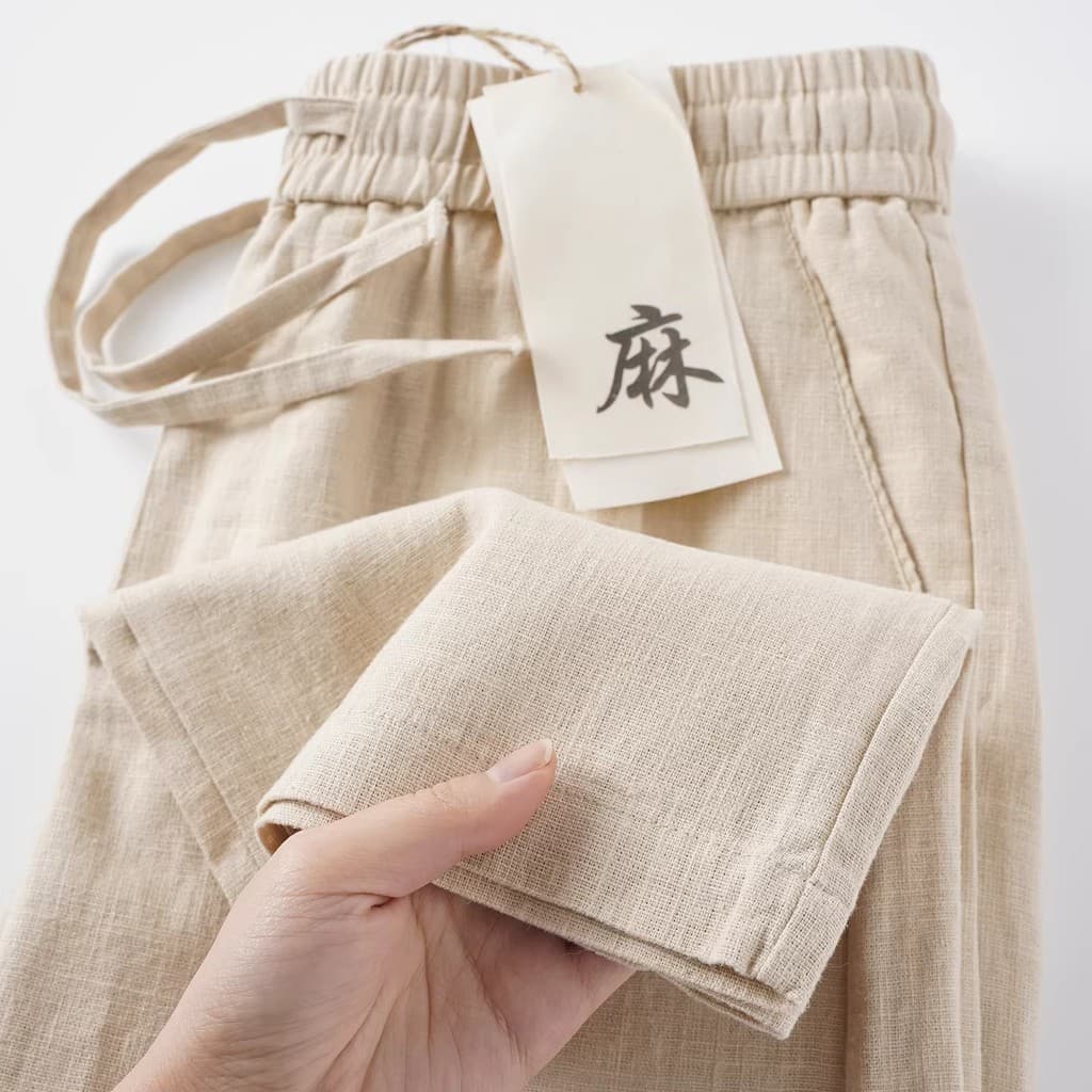 [Sensação de respiração Natural] Calça reta Casual de linho cáqui masculina solta respirável Ramie algodão linho moletom
