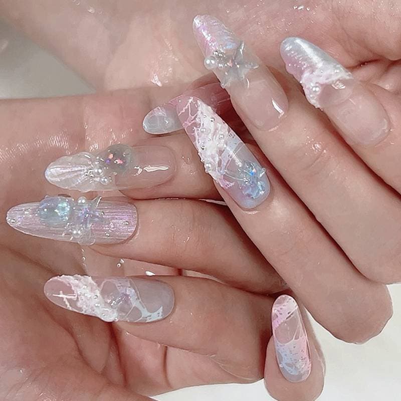 [T & B] 12 Grades/Caixa Aurora Nail Charm Shell Starfish Mermaid Tail 3d Acessórios Para Arte Em Unhas Um Visual De Mani