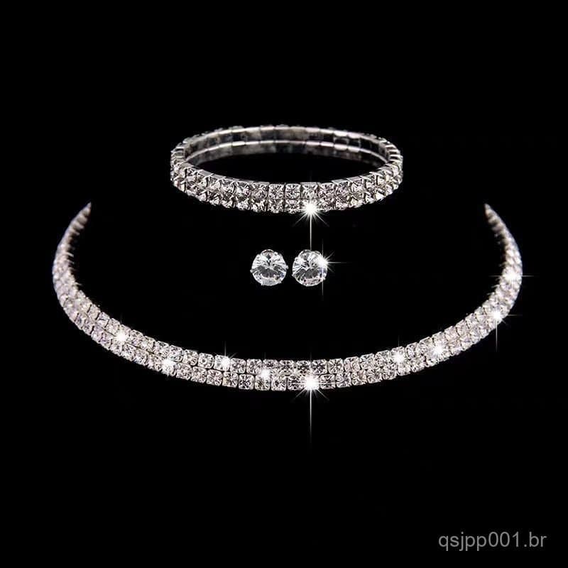 Conjunto De Joias De Casamento De Luxo Com Colar E Brincos De Diamante Conjunto De Joias Com Pingente De Liga 3 Em 1
