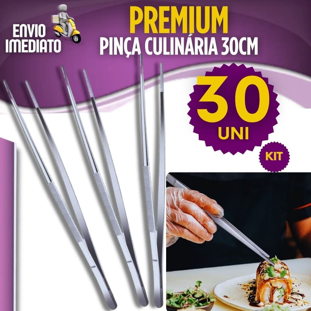 Pinça Culinária 10/12/20/30 Peças Gourmet Aço Inox Pegador Pinça Gastronomia Bar Restaurante 30 cm