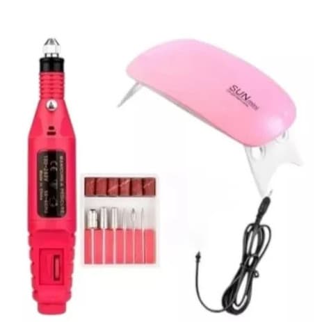 Kit Manicure Cabine Estufa De Unha Sun Mini + Lixadeira Eletrica Motor Caneta Unhas PERFURATRIZ