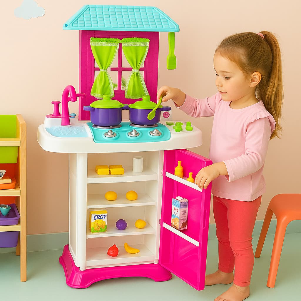 Cozinha Infantil Menina Completa Fogão Grande 74cm C/ Geladeira Acessórios Lançamento