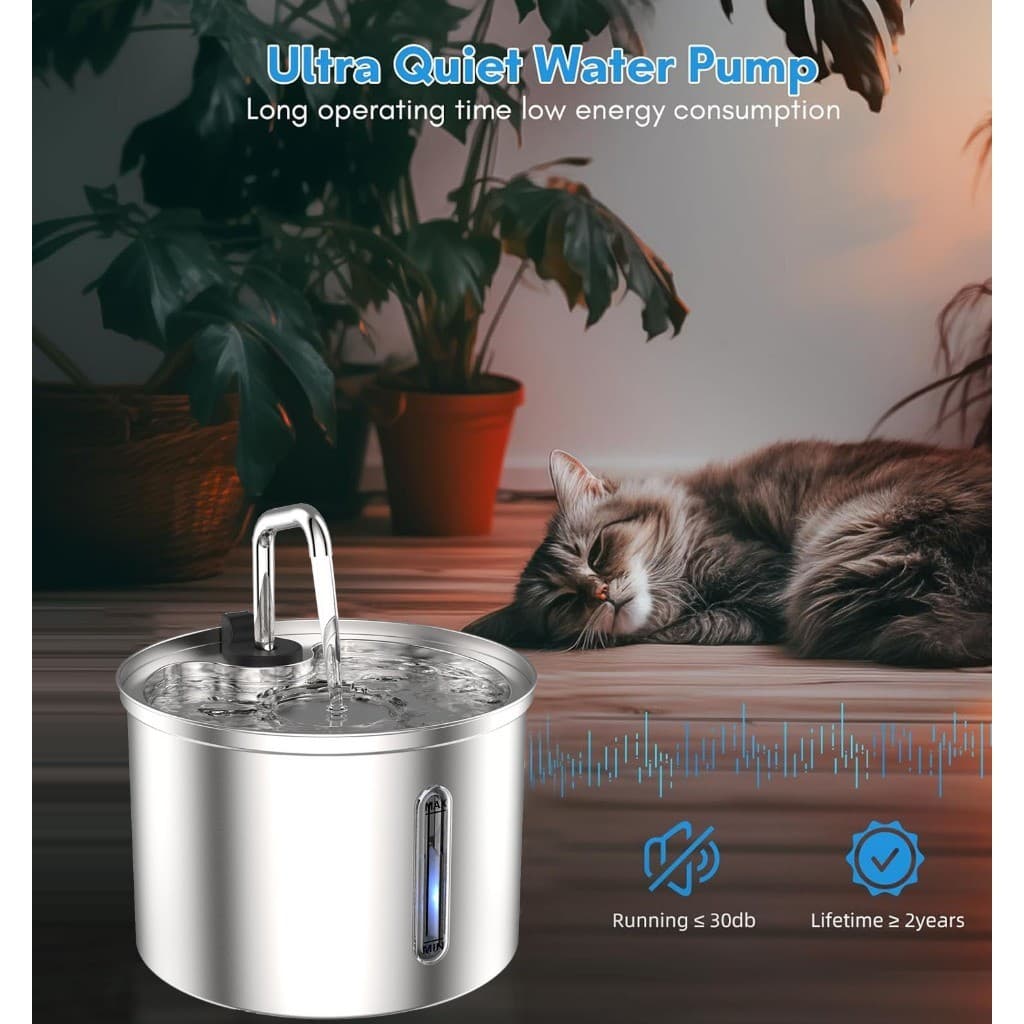 Aço Inoxidável Fonte para Gatos com Filtro 3L Dispensador de água para Cães Bebedouro Gato Automático Super Silencioso