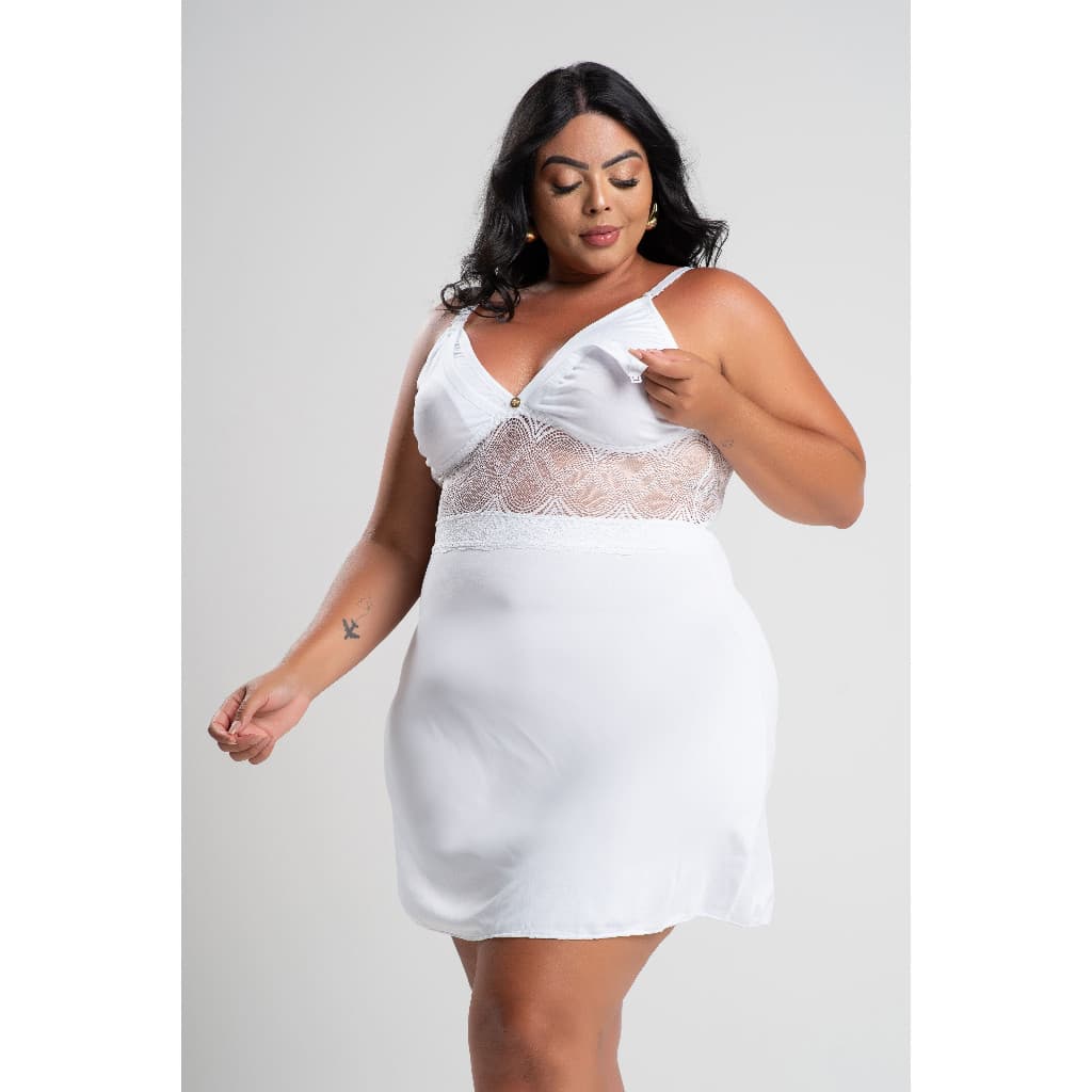 Camisola de Maternidade Amamentação Plus Size com Renda Gestante Lactante Yasmin