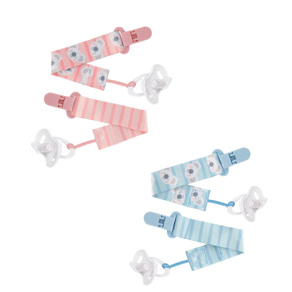 Kit com 4 Prendedores de Chupeta Buba Coala Rosa e Azul