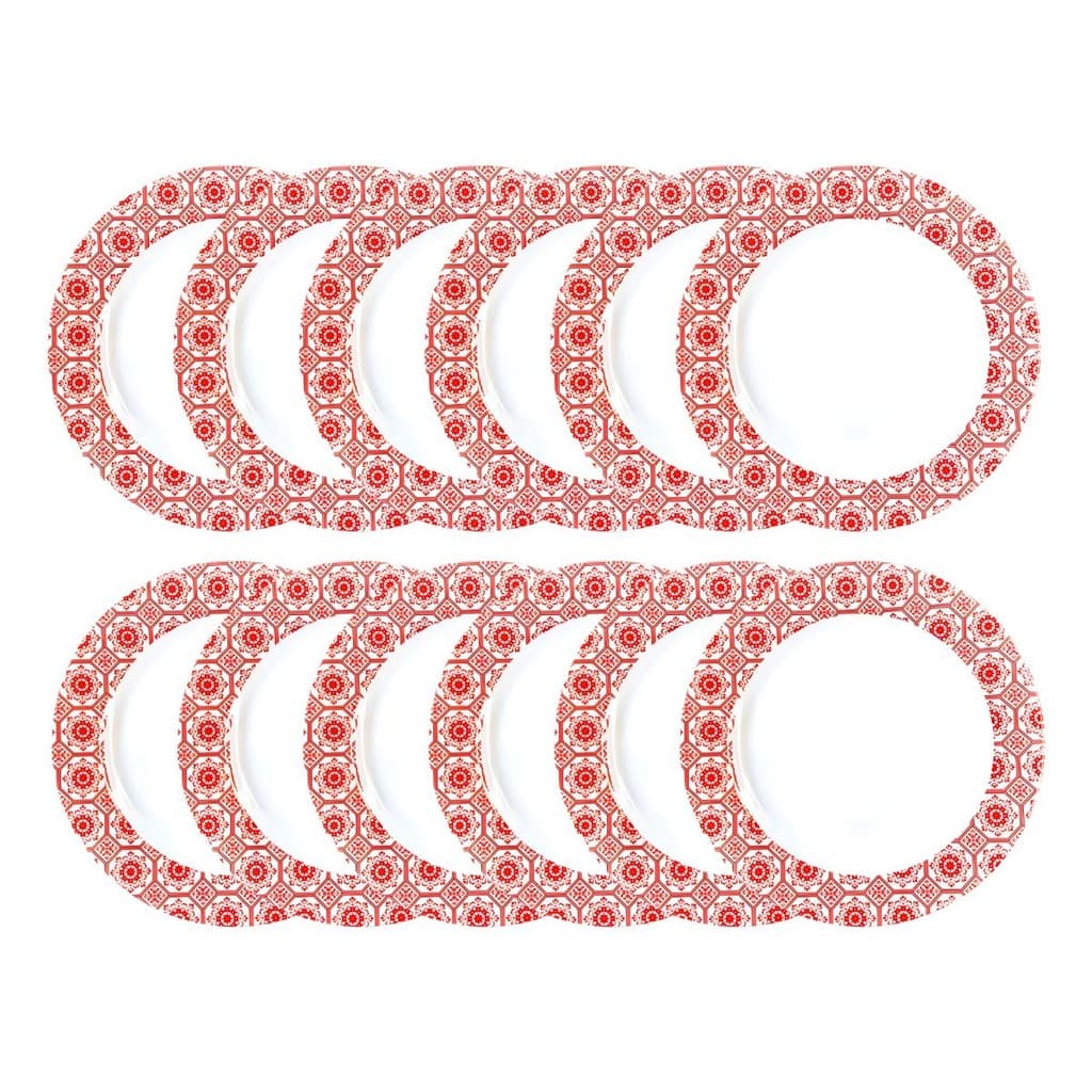 Jogo De Pratos Rasos Grandes de Melamina Estampado Vermelho 6 Peça Pratos Redondos 25cm Buffet Sakes