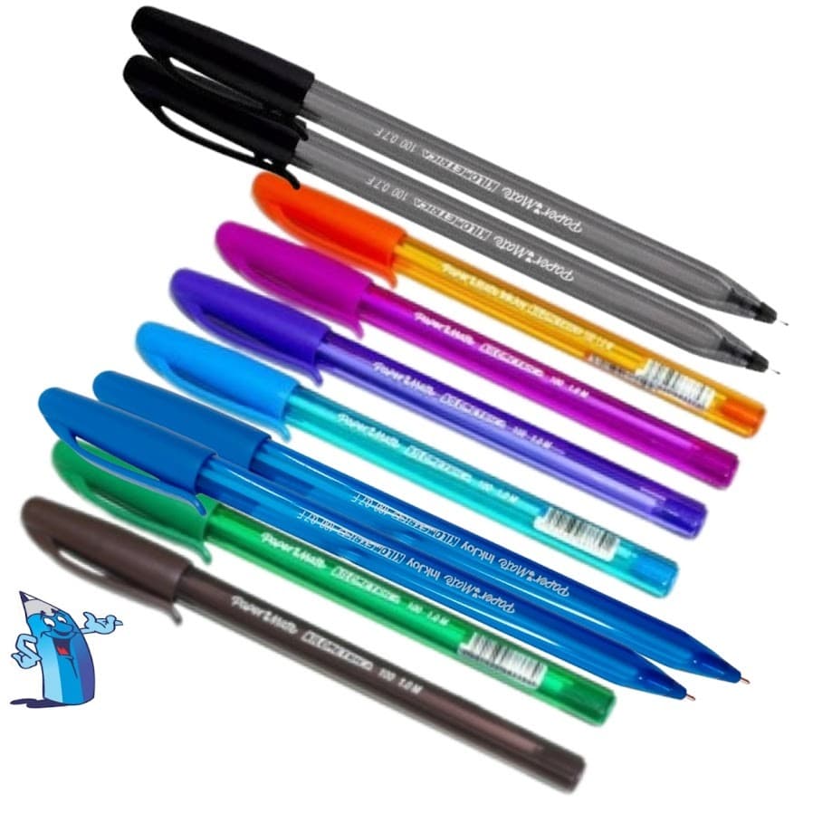 KIT 10 CANETAS PONTA FINA 0.7MM COLORIDA 8 CORES ESFEROGRÁFICA KILOMETRICA PAPER MATE