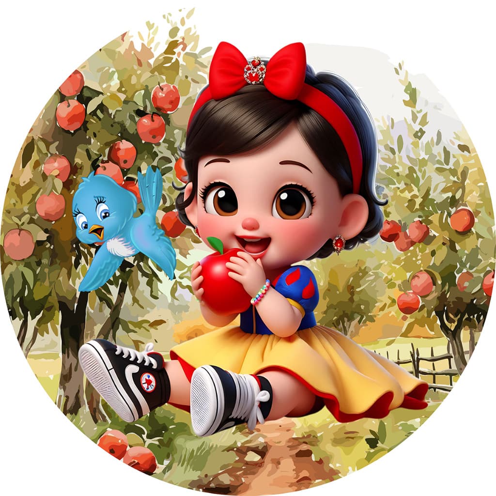 Capa Painel de Festa Redondo Mini Decoração Infantil Princesa Cute De Neve Espelho Magico