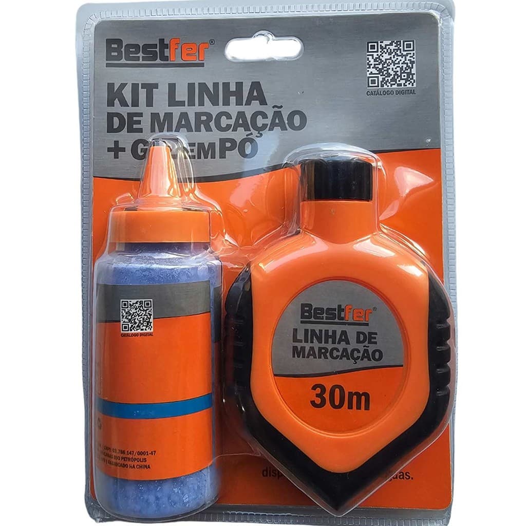 Kit Gesseiro Giz de Linha Azul 30 Metros Ferramenta de Marcação para Construção e Reformas