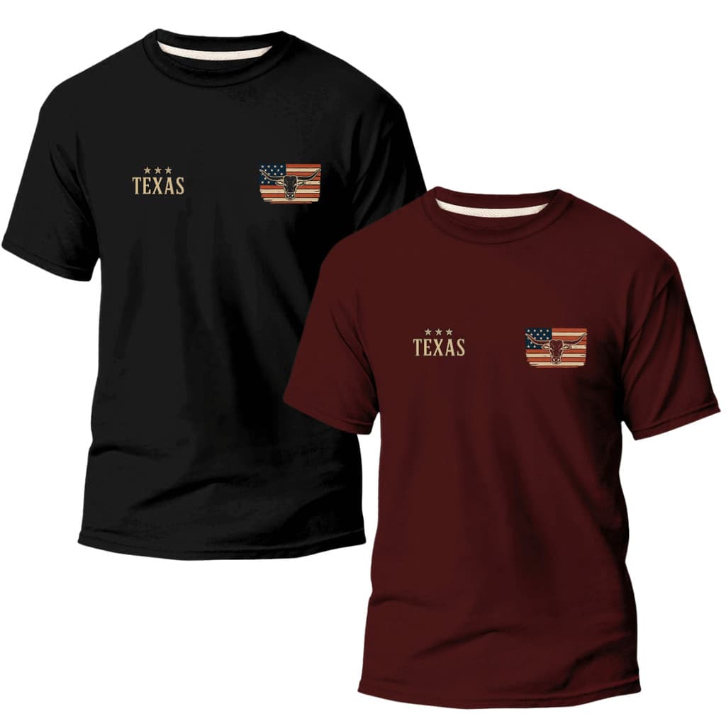 Kit Masculino 2 Camisetas Country Texas USA Camisas 100% Algodão Variaveis Fio 30.1 Penteado