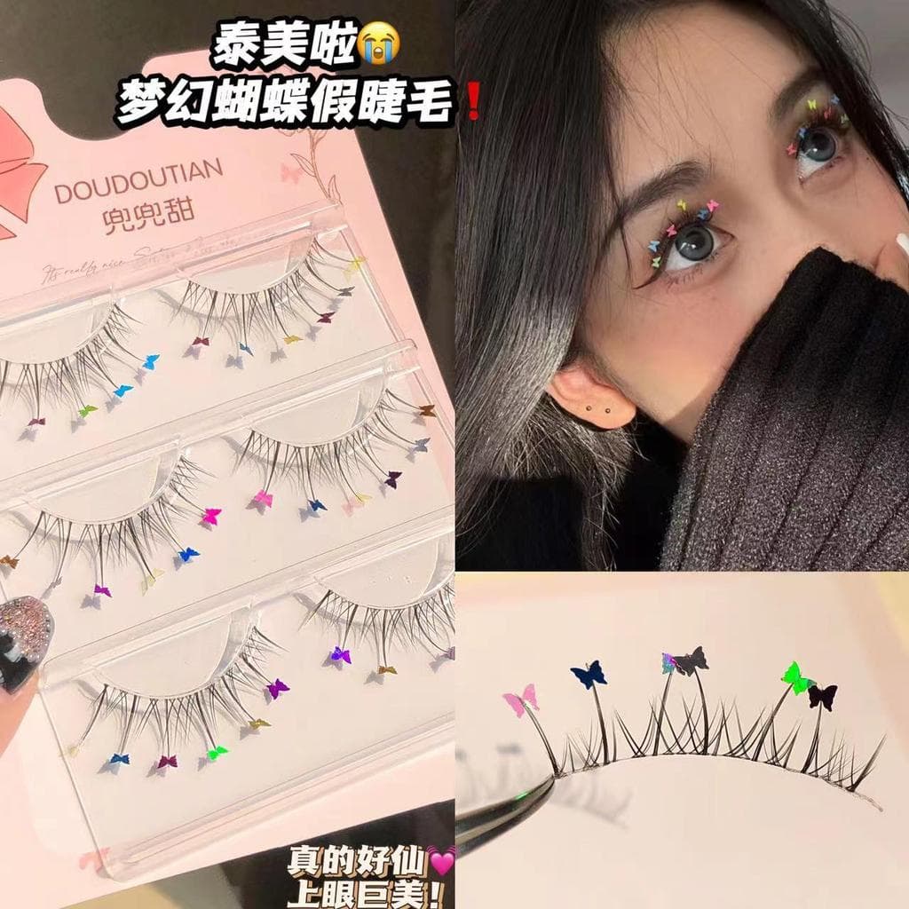 Genuíno lantejoulas cílios postiços feminino simulação Natural Curling uma peça girassol amor coração pequena borboleta