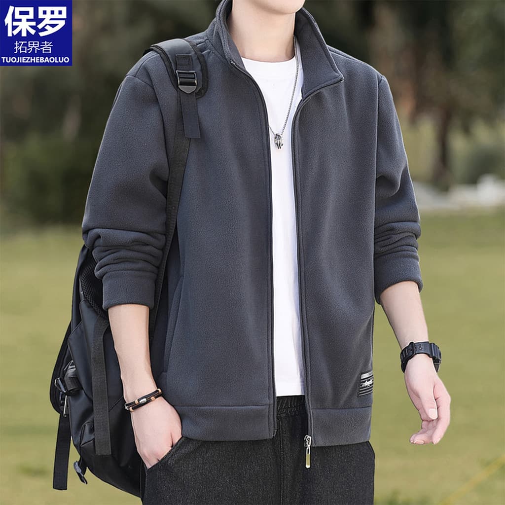 Paul masculino outono inverno lã jaqueta Cardigan topo Casual All-Match gola alta jaqueta inverno velo