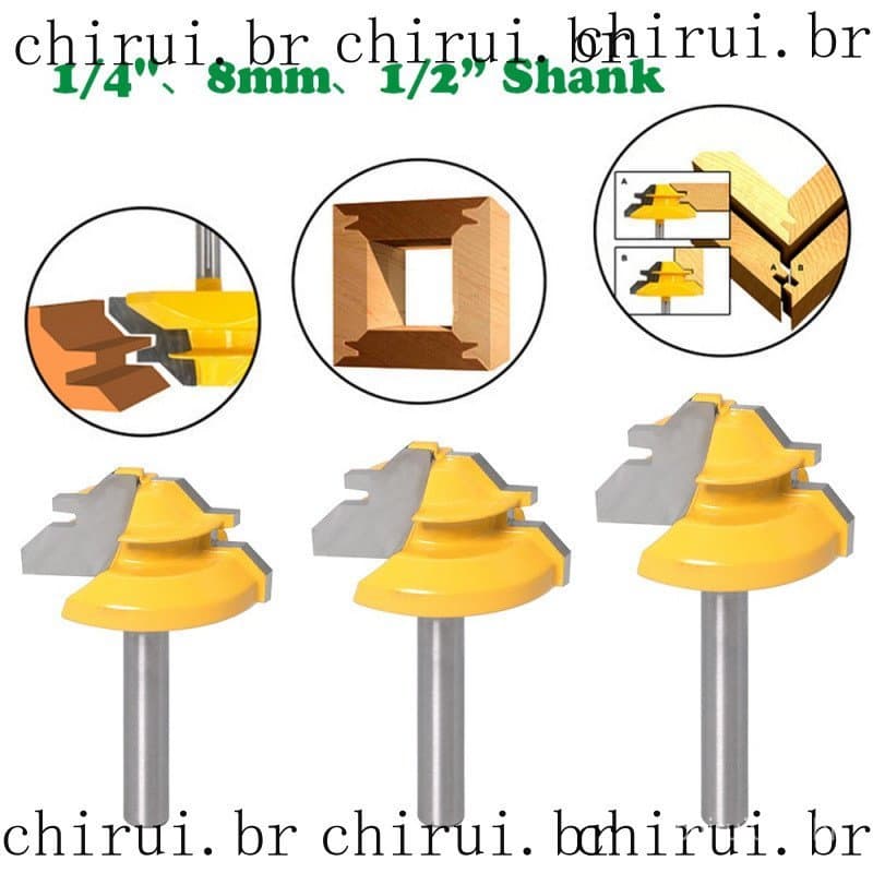 45 Graus Bloqueio Miter Router Bit 1 / 4 "8 1 / 2" Shank Carpintaria Tenon Fresa Ferramenta De Moagem De Perfuração Para