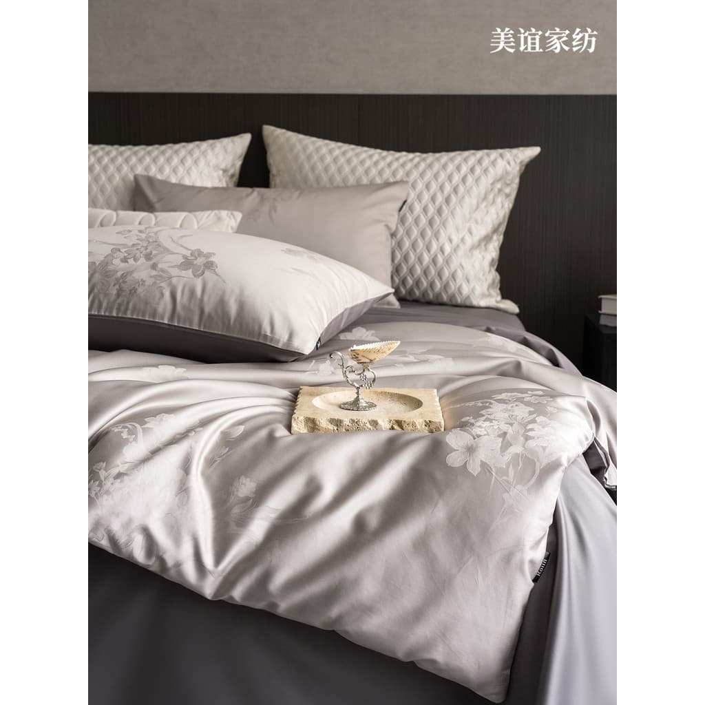 Meiyi|Conjunto de quatro peças Jacquard de algodão Super macio, lençol, capa de edredom, algodão puro, leve, estilo luxu