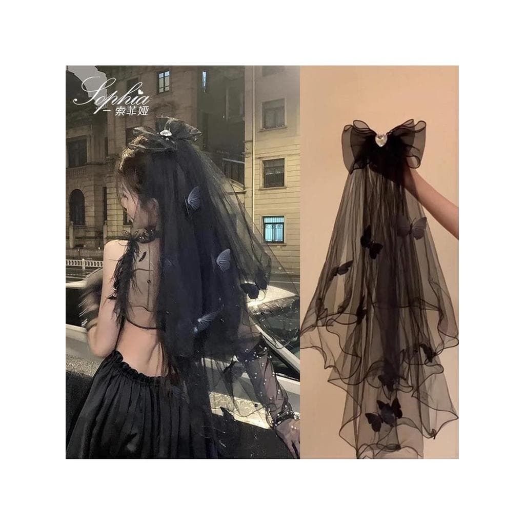 Véu preto estilo gótico Halloween nupcial arco cocar engraçado colar certificado acessórios para o cabelo festa de anive