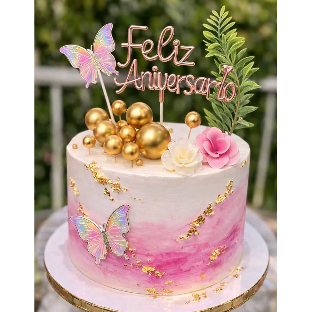 Kit Topo De Bolo Decorativo Feliz Aniversário Festa Top