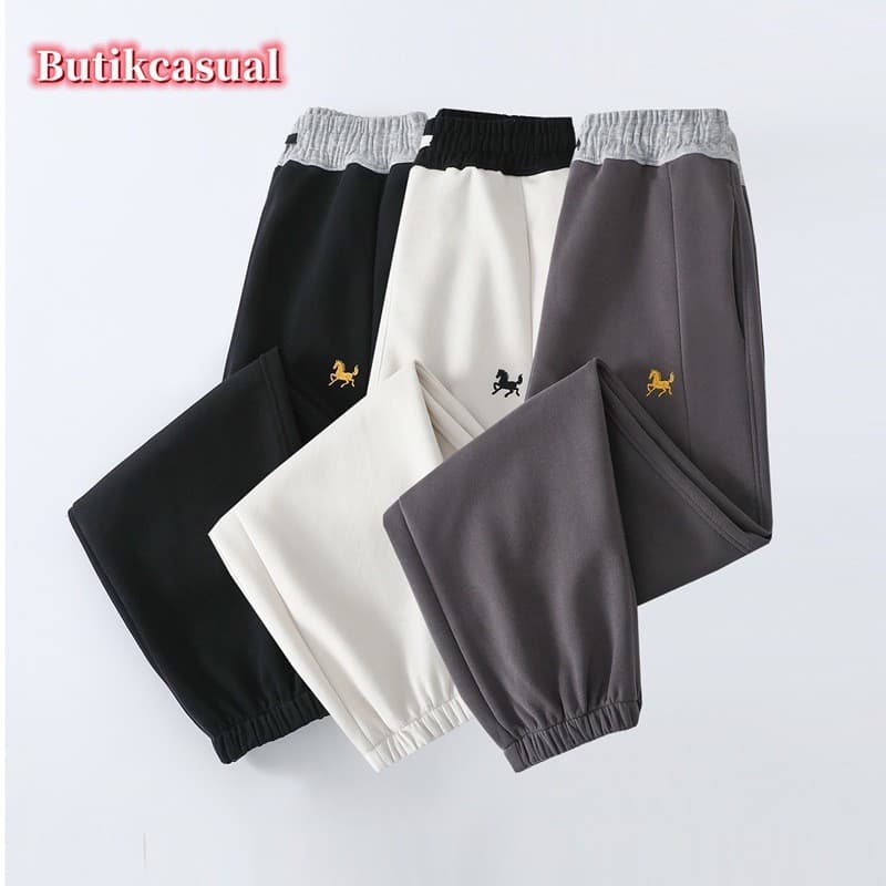Primavera Verão Jogger Calças Femininas Bordado Cavalo Plus Size Solto Fino Ajuste Casual Esportes Ao Ar Livre