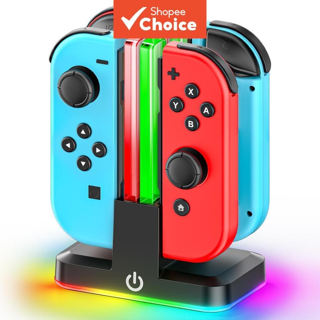 Carregador De Controlador Joy-con 4 Em 1 Com Luz RGB Para Nintendo Switch/OLED , Carrega 4 Controladores Simultaneamente