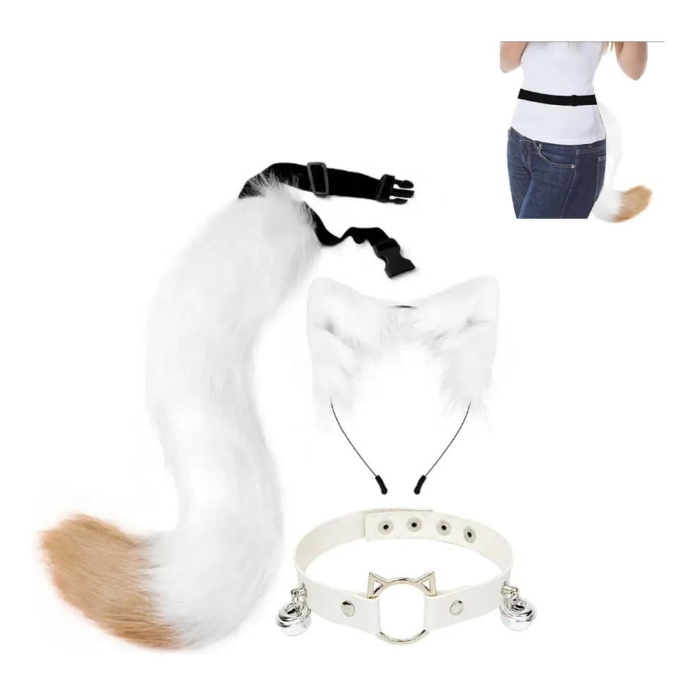 Orelhas de Gato e Rabo – Pelúcia Super Macia – Fantasia Halloween – Acessório para Cosplay