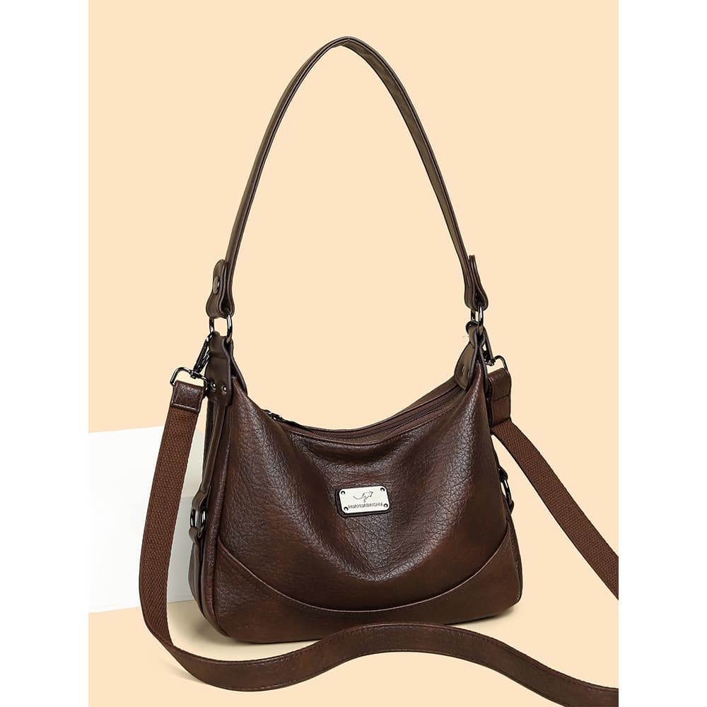 Bolsa feminina de couro genuíno 2025 novo estilo elegante All-Match grande capacidade de meia-idade livre mãe saco La