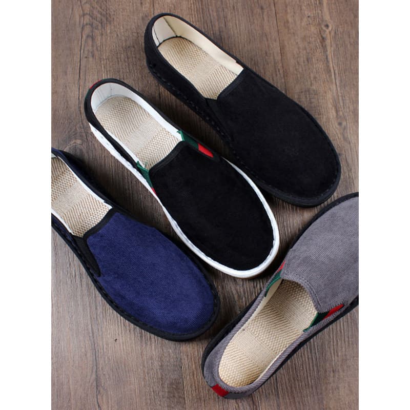 Velho pequim sapatos de pano masculino respirável veludo artesanal sola macia Xishan listrado veludo carne tendão sola t