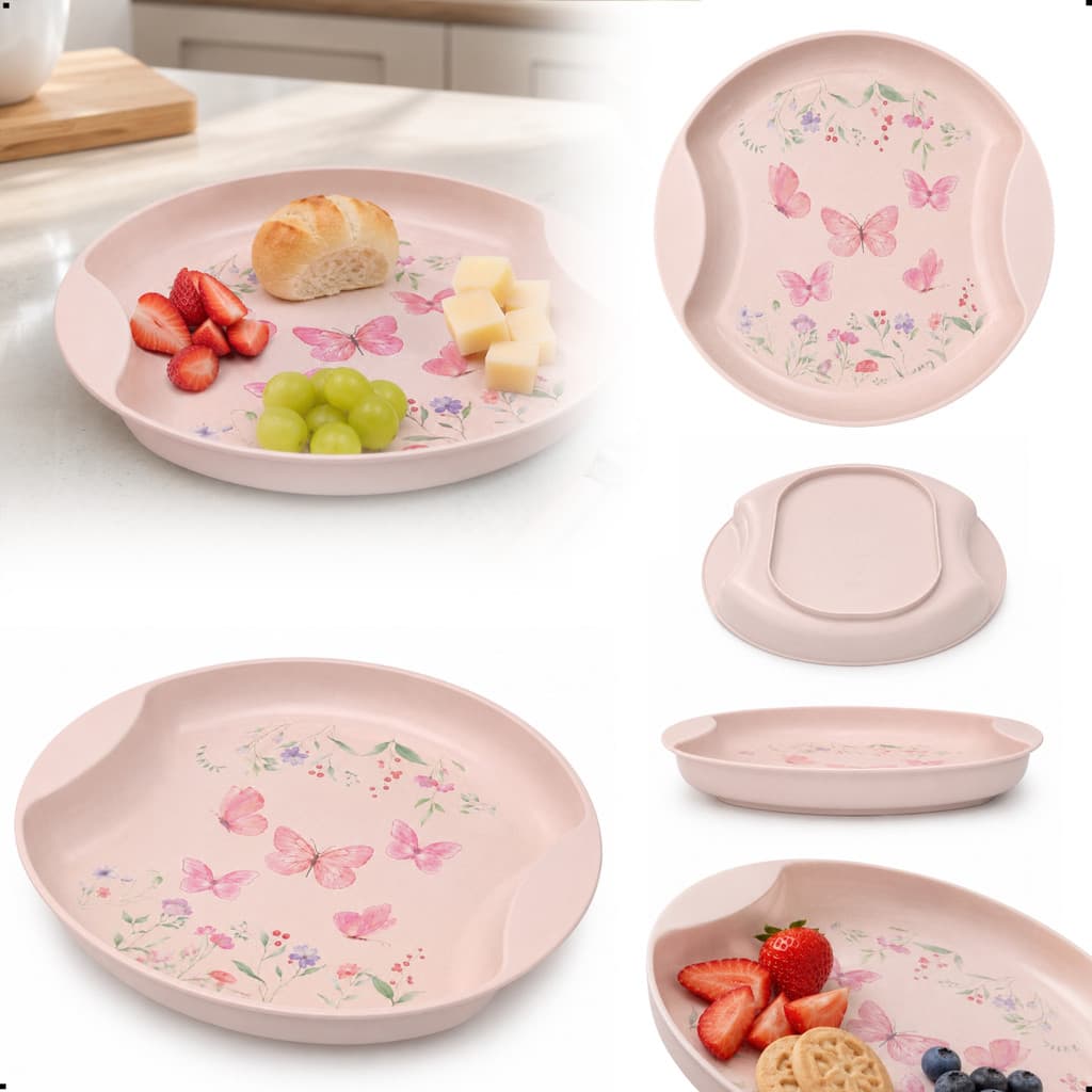 PRATO REFEIÇÃO INFANTIL BEBÊ MENINA ROSA RASO BPA BORBOLETA