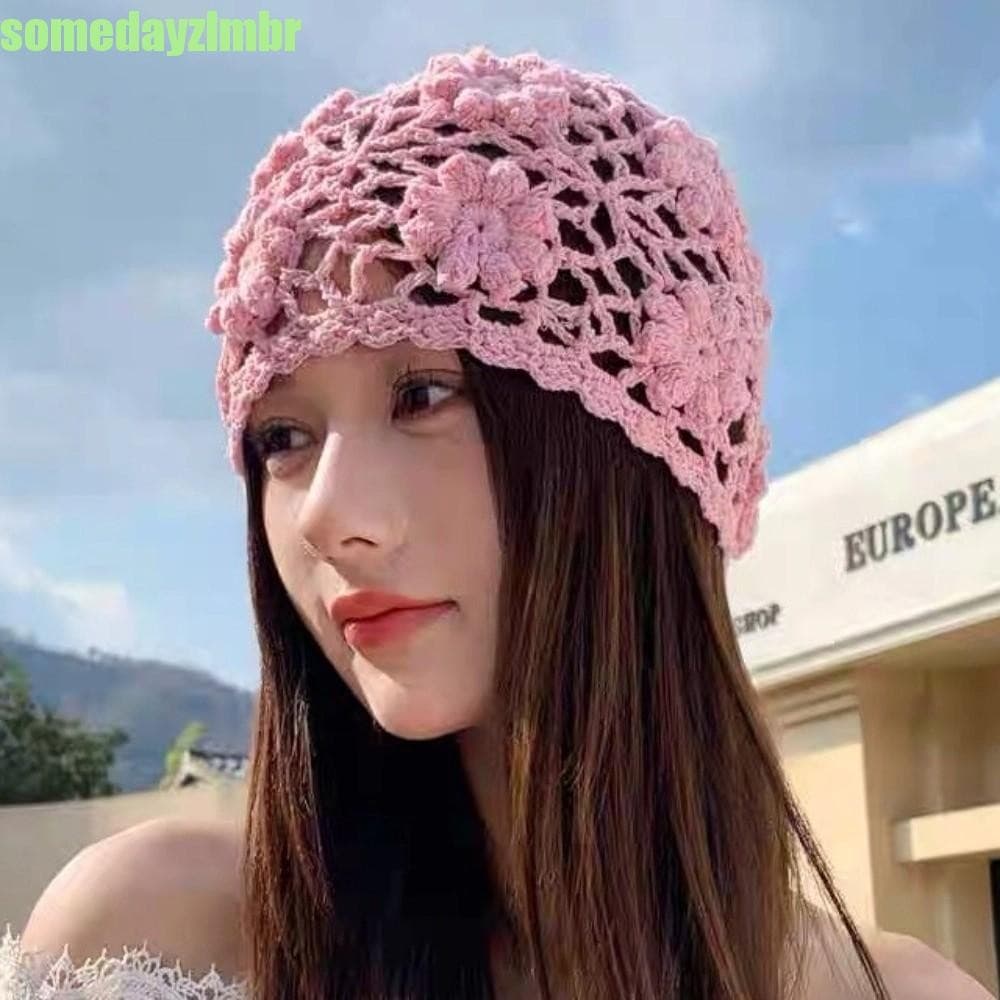 SOMEDAYZL0M Chapéu De Flor De Crochê , Bonés De Malha Oca Feitos À Mão , Gorros Doces Tecer Y2k Streetwear
