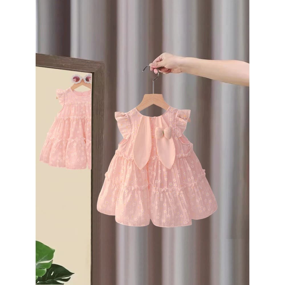 Meninas vestido de verão 2026 novo estilo moda crianças princesa Floral colete vestido bebê um ano de idade vestido de v