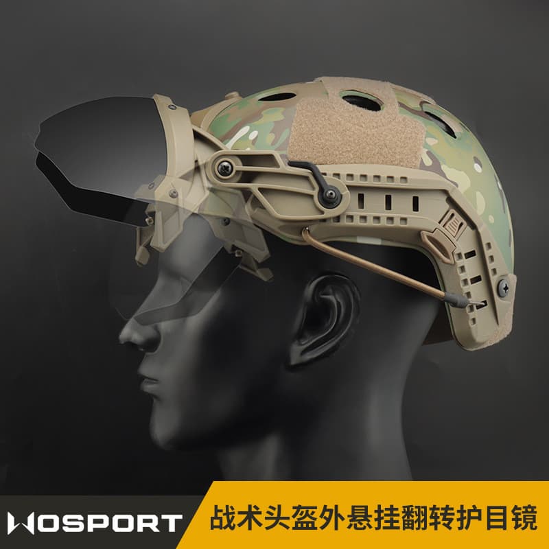Capacete tático ao ar livre exterior pendurado Flip óculos corpo de náilon transparente PC lente à prova de motim dispon