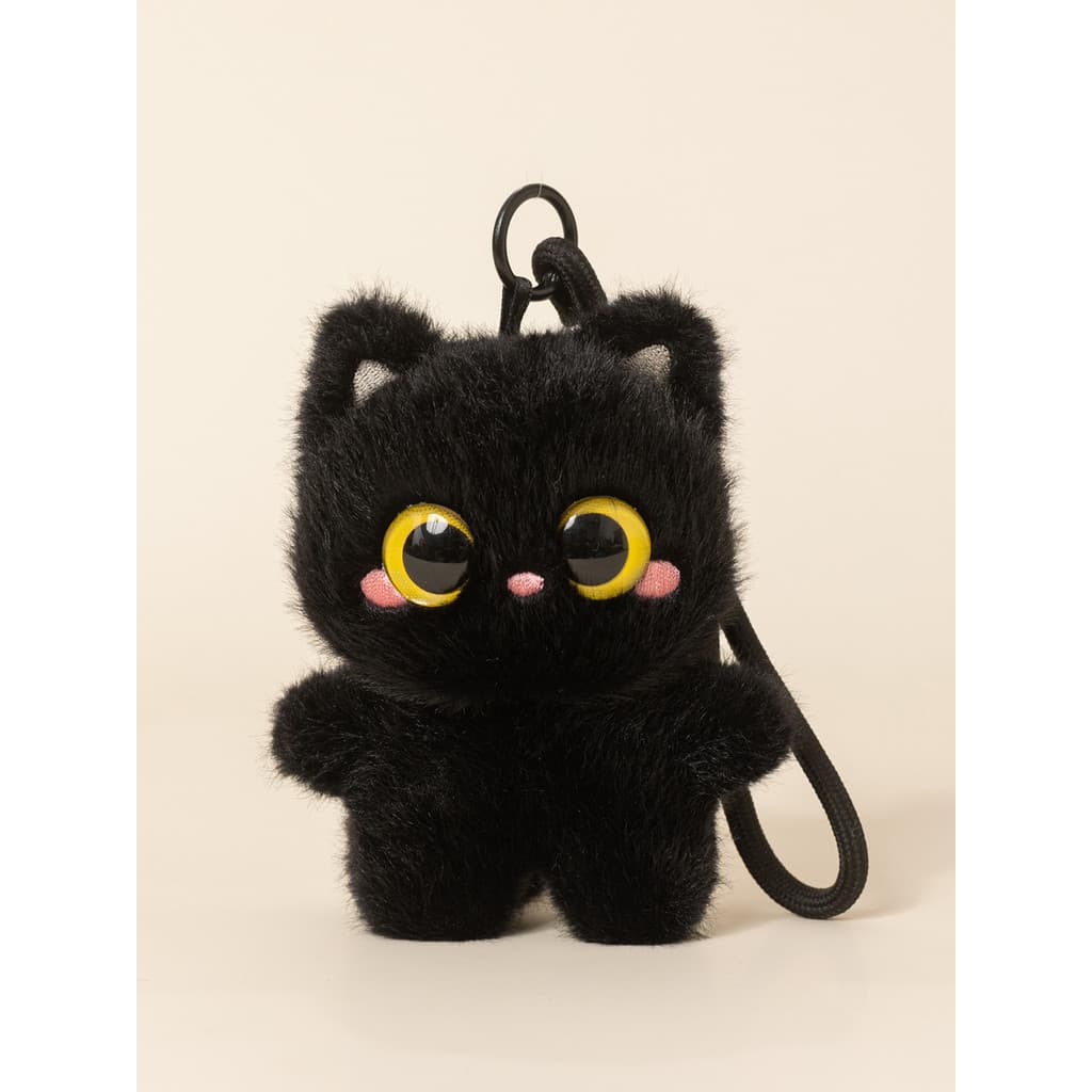 Bolinho de tinta pequeno gato preto 12cm babador boneca pingente pode voz brinquedo de pelúcia acessórios presente anive