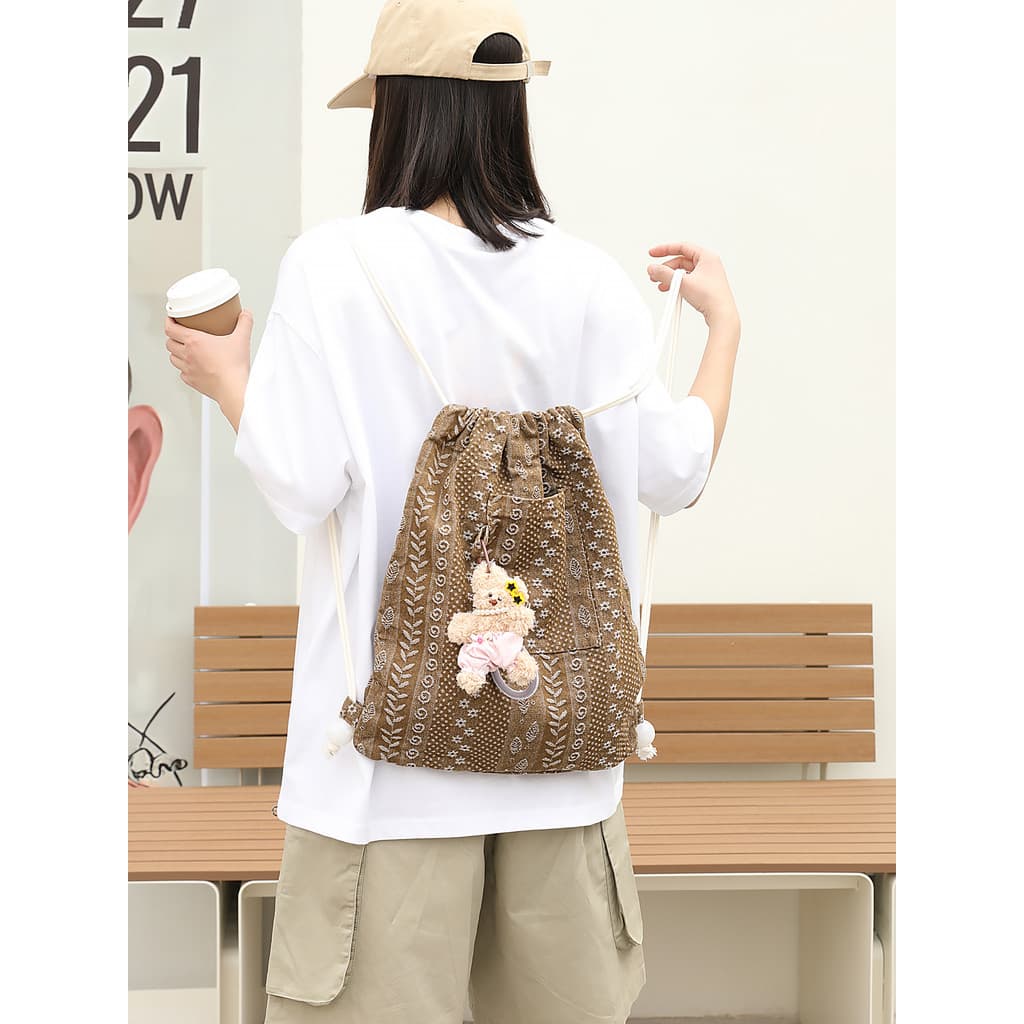 Mori série mochila de lona fresca feminina All-Match caju flor algodão linho saco versão coreana Casual moda mochila de