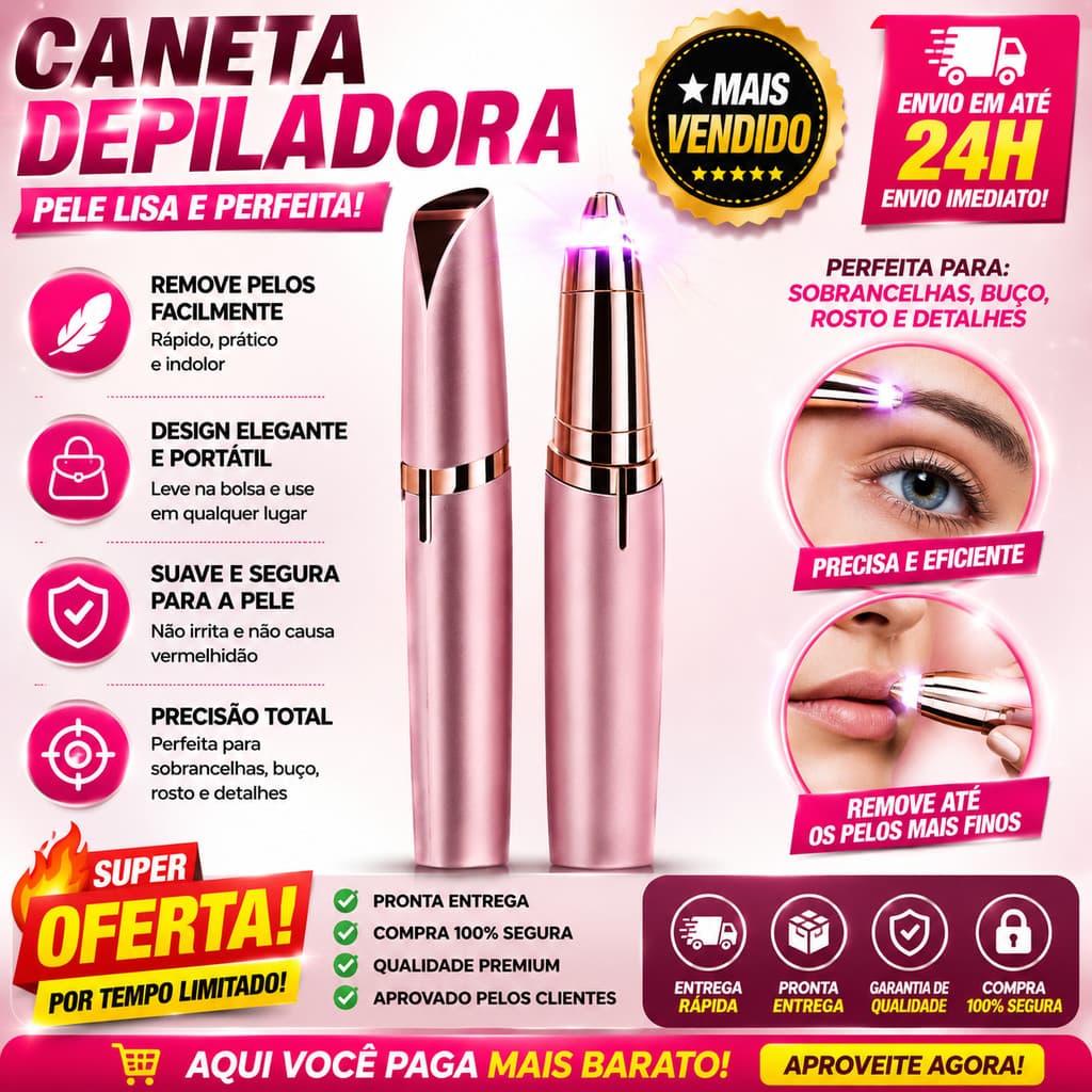 Caneta Depiladora Elétrica Sobrancelha e Buço Indolor Recarregável Bivolt
