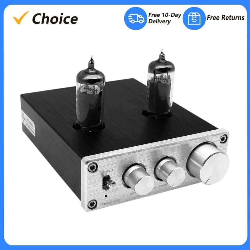 TUBE-03 Mini Pré-amplificador de Áudio HiFi, Amplificador a Vácuo 6K4, Buffer com Ajuste de Agudos e Graves, Pré-amplifi