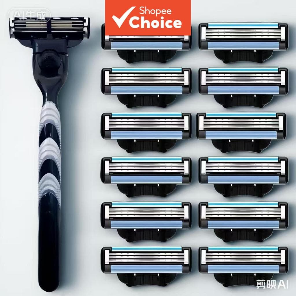 Barbeador manual masculino com 16 lâminas e cabo – aparelho de barbear de 3 camadas para cuidados faciais fáceis e