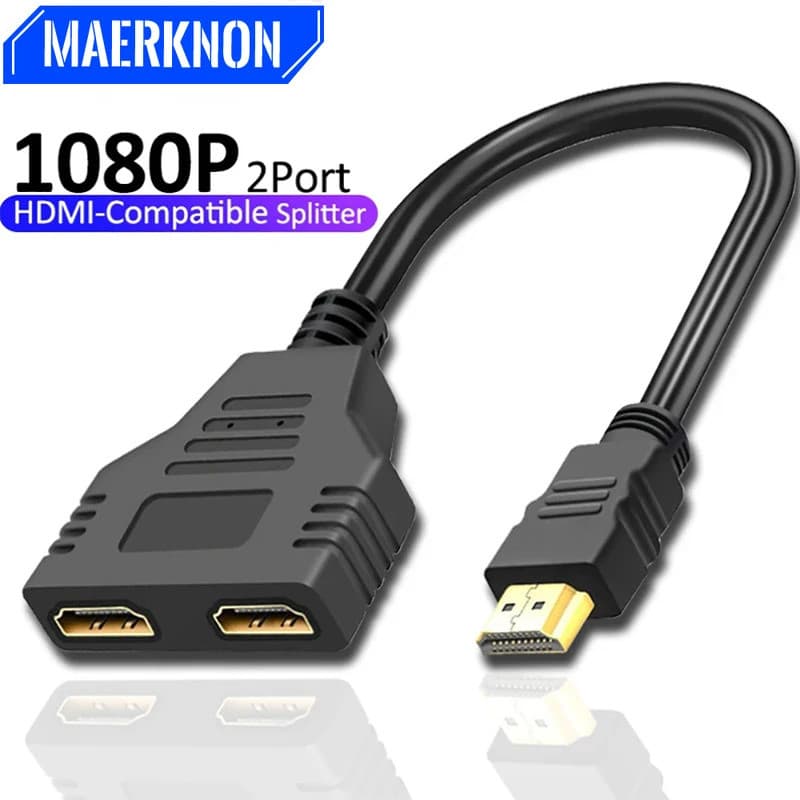 Divisor HDMI HD 1080P de Duas Portas 1 Entrada 2 Saídas Cabo Macho para Fêmea Adaptador HDTV para Laptop, TV Box, Monito