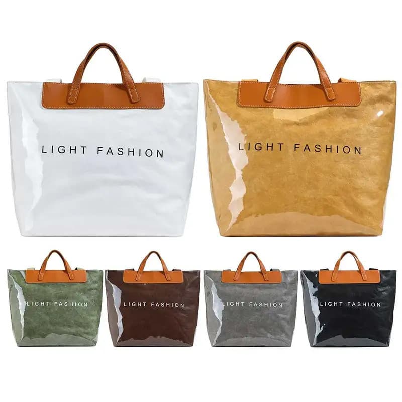 PVC Casual Tote Bag Waterproof Fashion Tote Handbag Tear-Resistant Leisure Shoulder Bag Shopping Work Date Bag