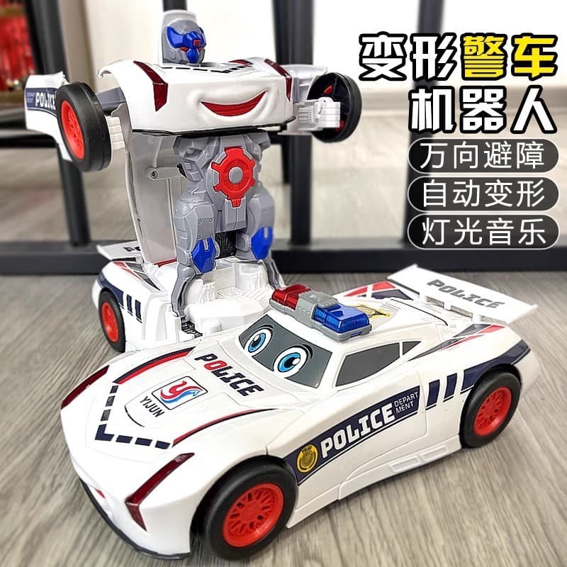 Carro de polícia elétrico Universal deformação carro de corrida luz música deformação automática robô carro de brinquedo