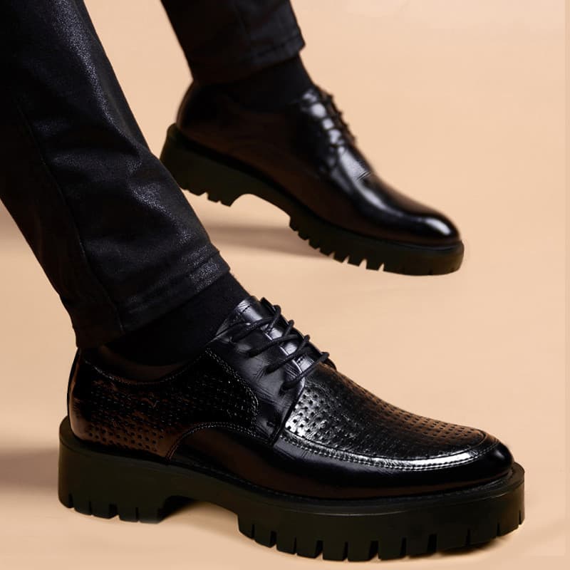 8cm aumentando sapatos de couro masculino verão oco respirável desodorante negócios Casual britânico sola grossa rendas