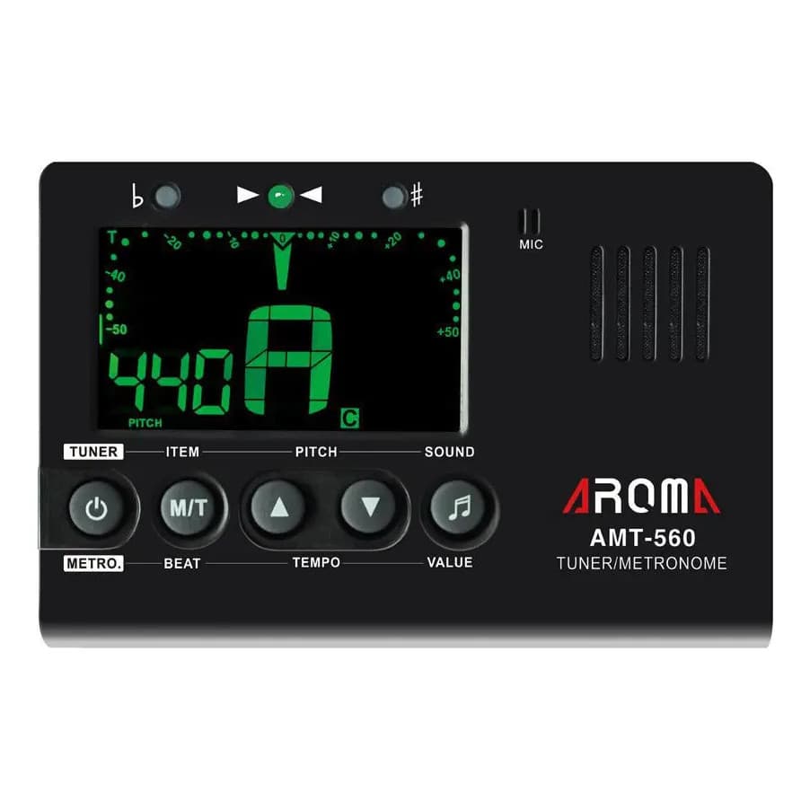 Afinador Cromático Preto Aroma AMT-560 Com Tela Metrônomo Digital