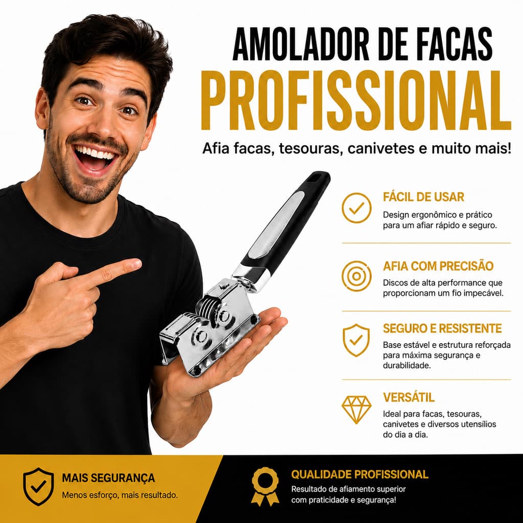 Afiador Amolador Manual de Faca Tesoura Facão Aço Inox Cozinha Encartelado Chaira Resistente
