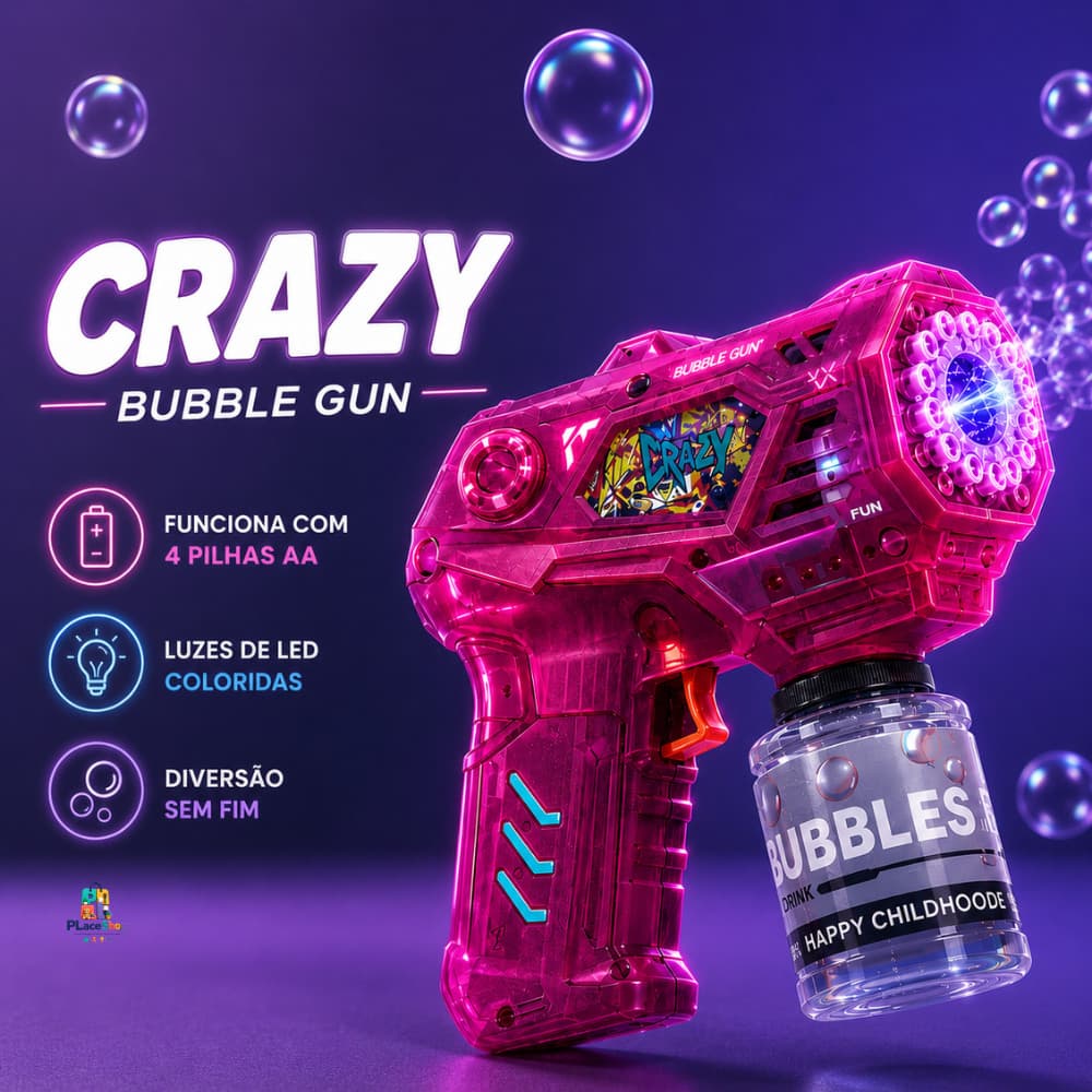 Arminha de Bolha de Sabão CRAZY para Festas, Casamentos e Crianças - Com Luz LED
