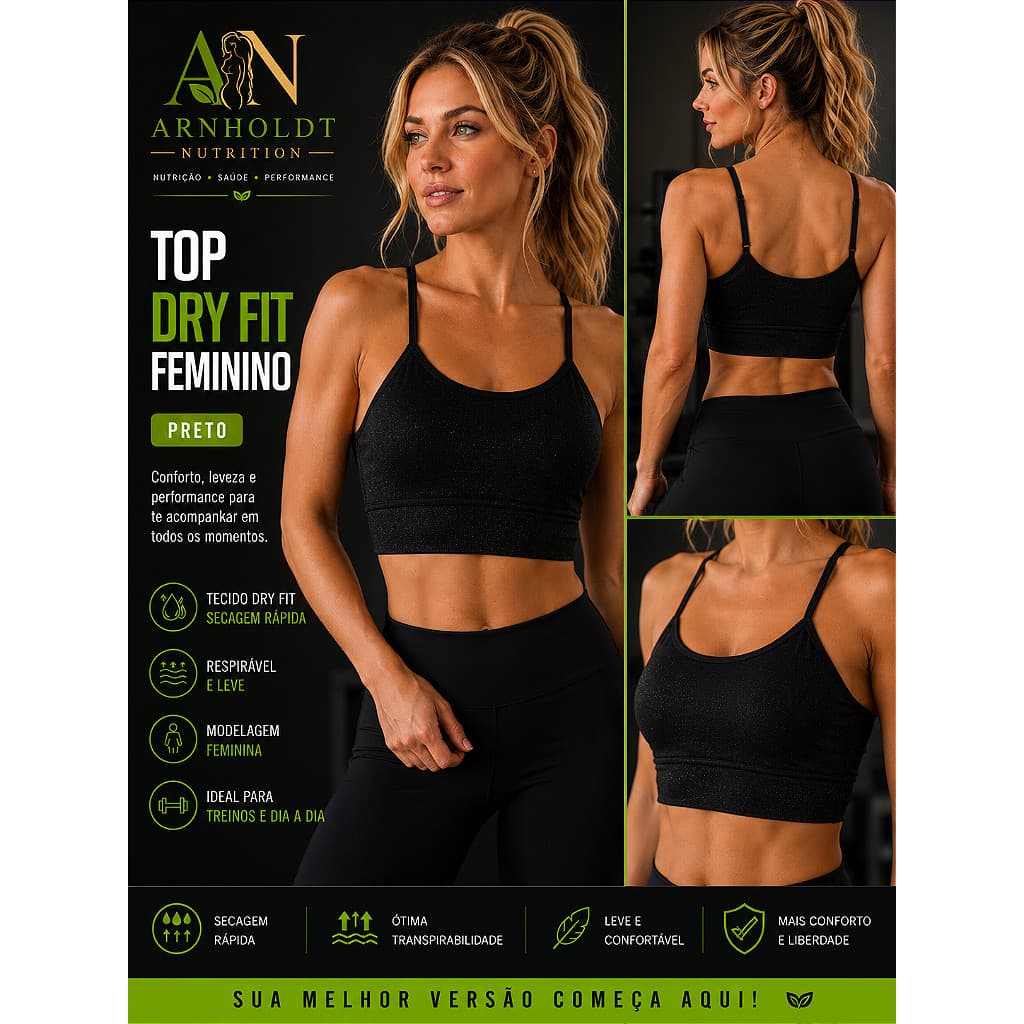 Top Fitness Feminino Preto Dry Fit