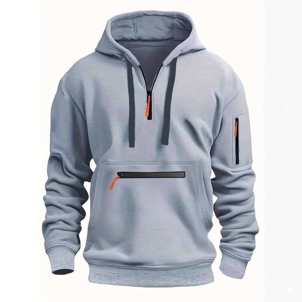 Cross-Border outono inverno moletom masculino com capuz bolso impermeável zíper Multi-bolso pulôver esportes