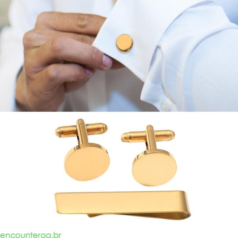 Encontrora Conjunto Abotoaduras E Prendedor Gravata Masculino Sofisticado Aço Inoxidável Adequado Pa