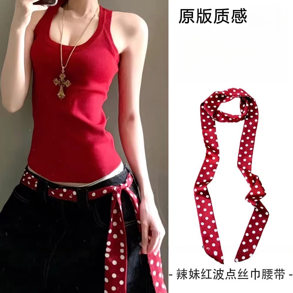 Menina quente vermelho bolinhas lenço de seda cinto Jeans acessórios tira longa cintura ornamento fita Streamer novo cin