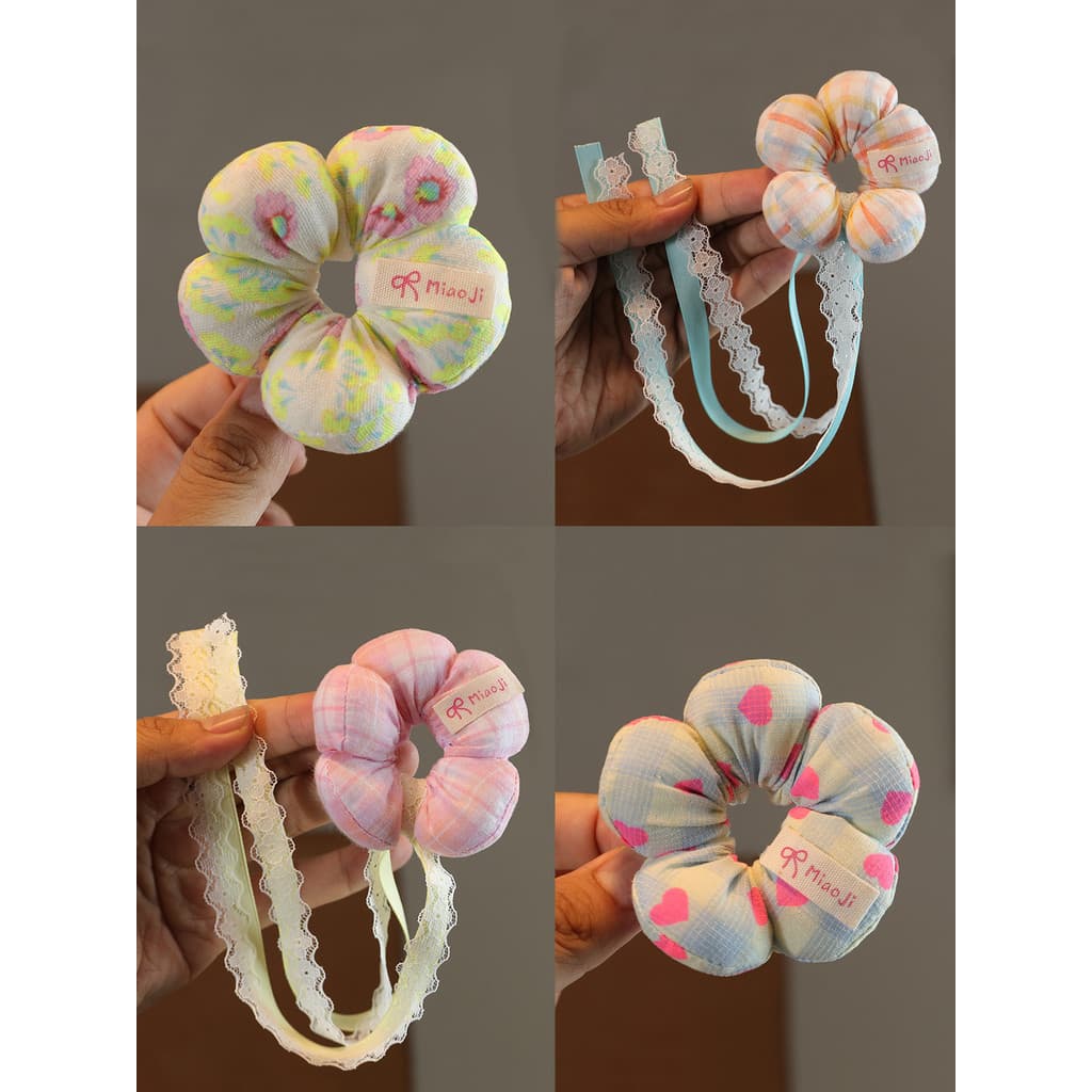 Crianças estilo coreano suave rosa amor flor anel de cabelo meninas algodão-cheio alta elástica anel de cabelo meninas d