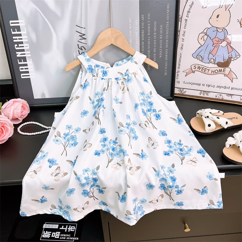 Meninas vestido de verão novo estilo moda crianças vestido Floral verão menina temperamento Halter pescoço vestido de pr