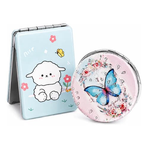 Kit 2 Espelhinho De Maquiagem Com Lente De Aumento Sortidos Prateado