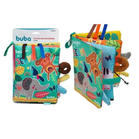 Livro de atividade sensorial Jungle Amigos da selva, Buba para bebê, texturas, colorido, lúdico