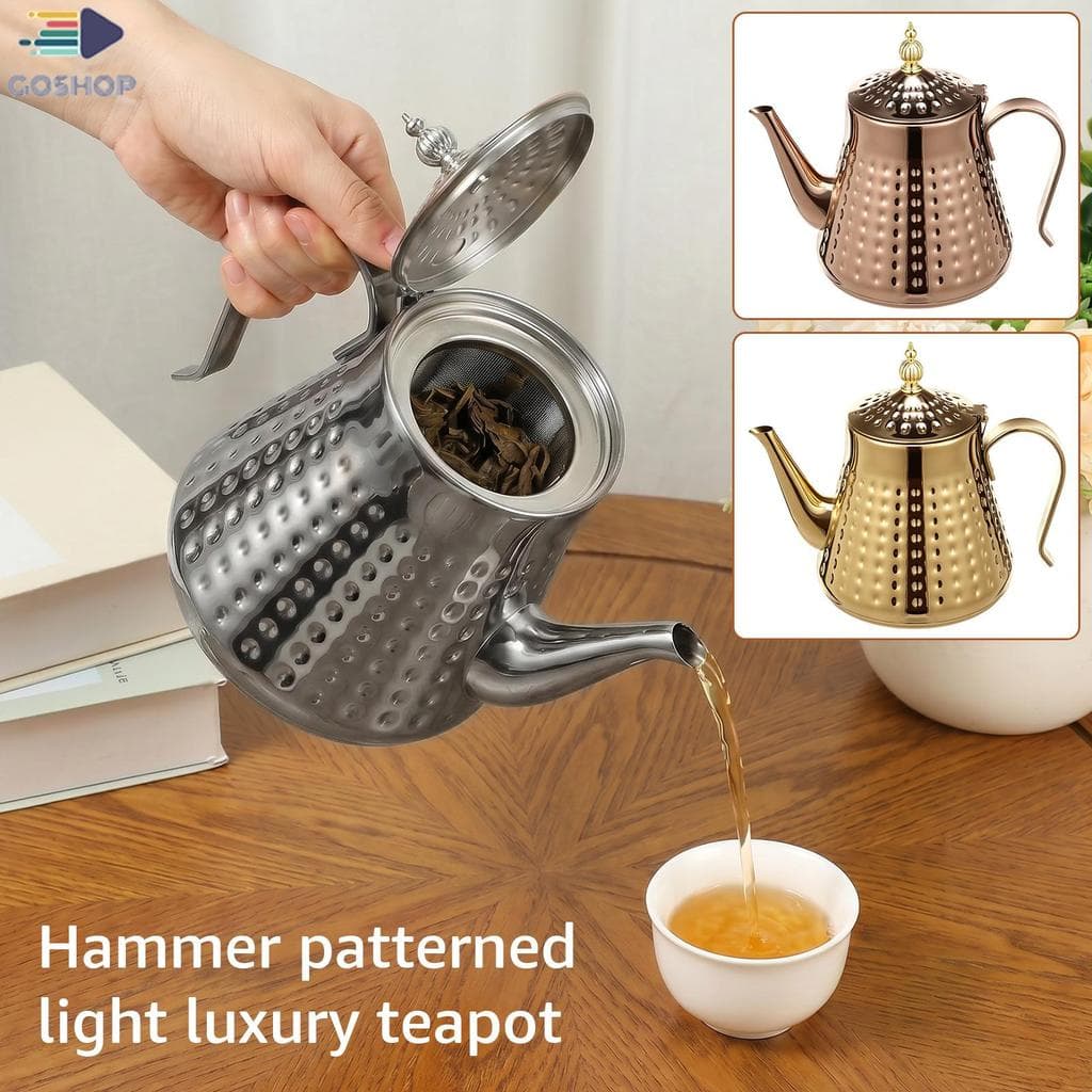 Chaleira De Chá De Folhas Soltas De Martelo , Bule De Aço Inoxidável 1.2L 4-5 Xícara Com Infusor Para Casa , Hotel Ao Ar